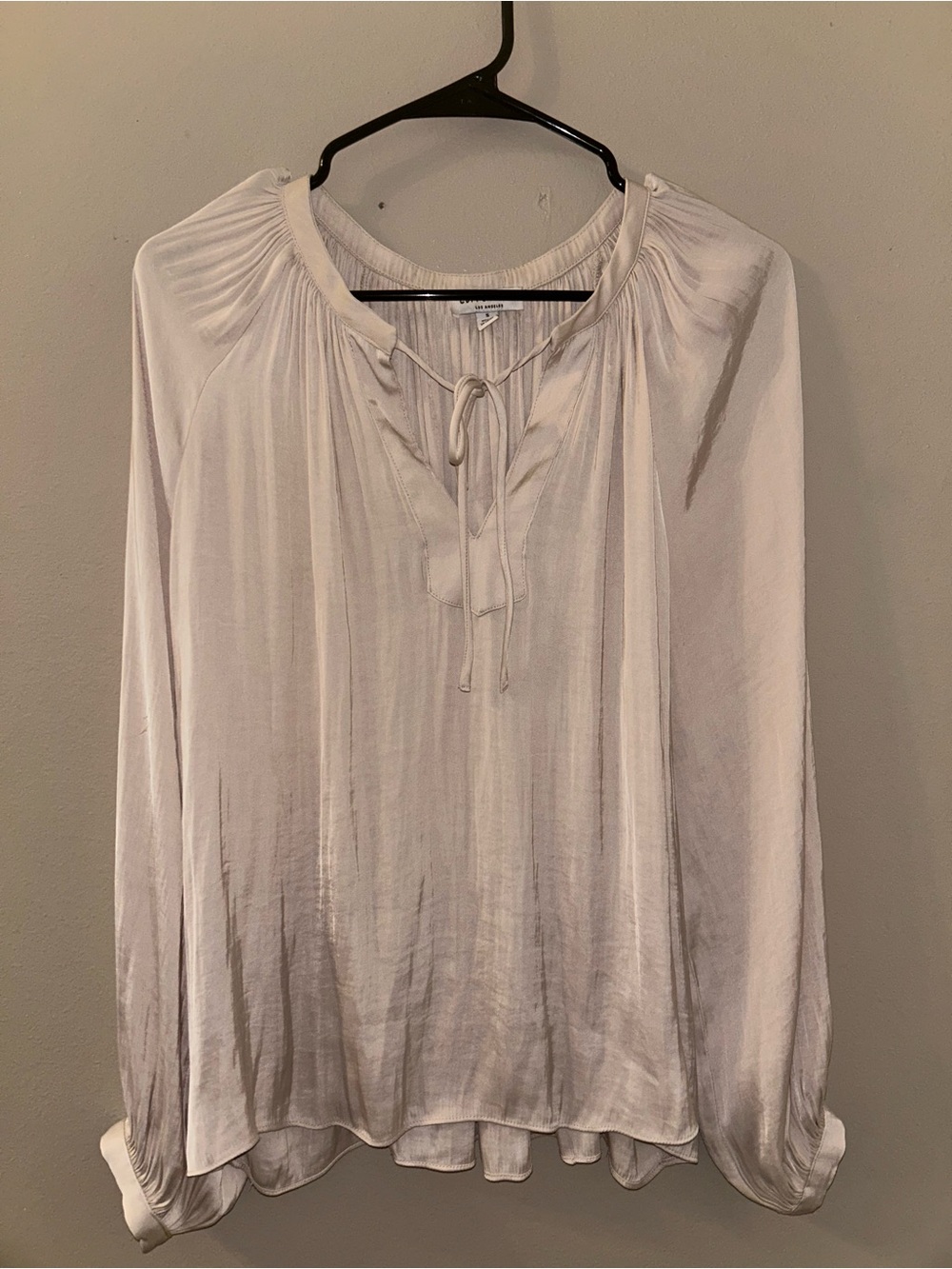 Current Air Cream Long-Sleeve Tie-Neck Peasant Blouse